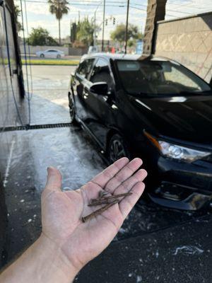 Nails. All over car port.