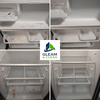 Before and after of a refrigerator cleaning.