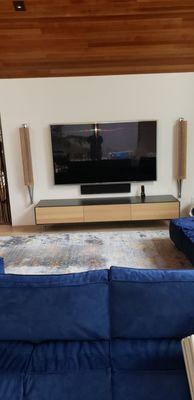 75" Samsung Flat Wall Mount with Custom B & O Speakers - Los Altos Hills Installation.
 Blossom Hill TV