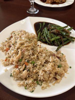 Chicken fried rice with vegetable of the day (green beans)