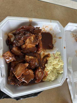 Rib tips and momma's potato salad