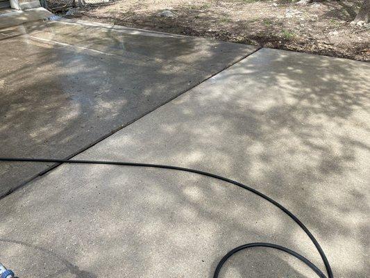 1/2 of the driveway is completely clean with adding bleach to the mold and the other half you could see the difference