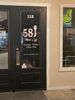 Front door of 58J Music cafe!