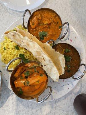 Sampler trio! Excellent choice. Paneer Masala was my favorite. But all 3 were great.