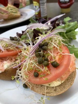 Salmon and pretzel sandwich