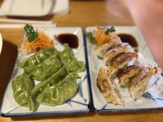 Vegetable Gyoza (Left) Pork Gyoza (Right)