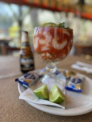 Shrimp cocktail and artic-cold Modelo!