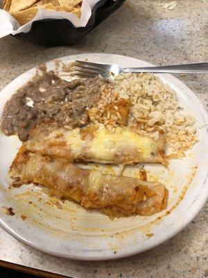 Cheese Enchilada with Rice & Beans