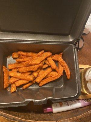 Ordered a side order takeout sweet potato fries and this is how much they put in the carryout ...Really? $4 for this??