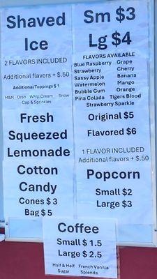 Our current menu & prices