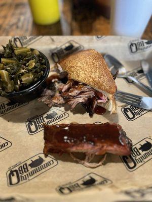 Collards, Pulled Pork Sandwich, Rib Combo