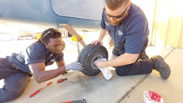 Students in the aircraft mechanic program practice their skills