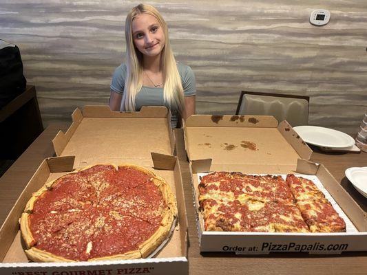 Chicago deep dish vs Detroit deep dish for her birthday dinner