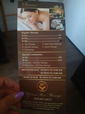 Massage pricing