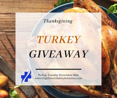 Thanksgiving Turkey Giveaway! Visit our FB page to enter TODAY!