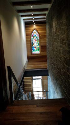 I did the stain glass install and floating stairs