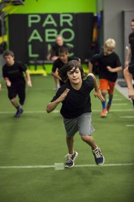 Our young athletes performing some speed drills on our 25 yard turf track.