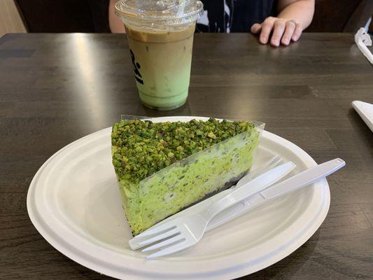 Pistachio Mousse Cake & Pistachio Iced Coffee