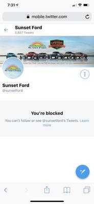 Sunset Ford blocks you so you can't share your negative experience.