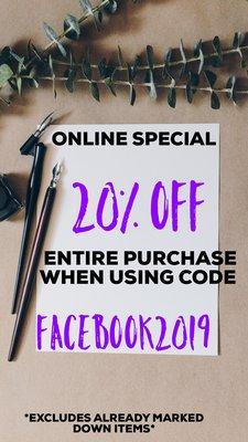 Online special 20% off orders