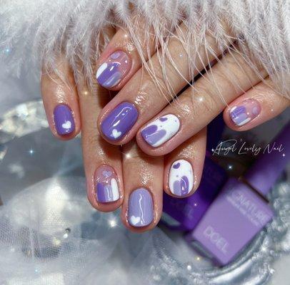 Purple & White cute nail art ^^*