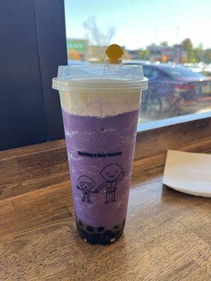 ube green tea smoothie with salted cheese and tapioca