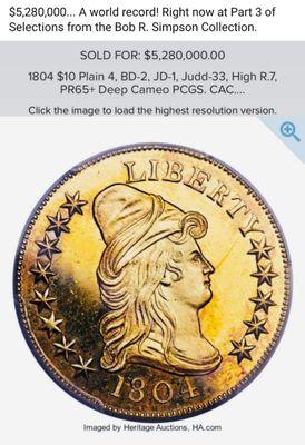 1804 $10 Gold PCGS PF65+ Deep Cameo