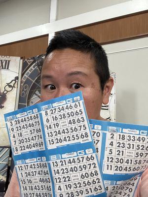 Me at my first bingo hall . Proceeds went to Samoan Christian Church which sponsored the event .