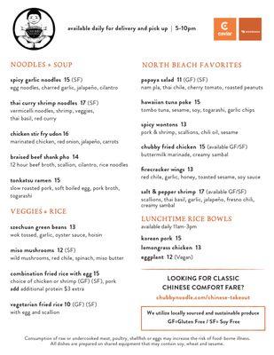 North Beach Delivery & Takeout Menu 5/20/20