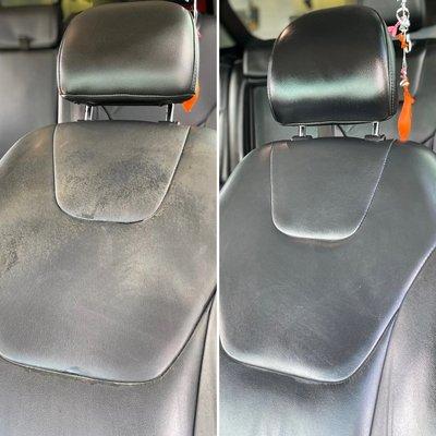 Before and after steamed clean leather