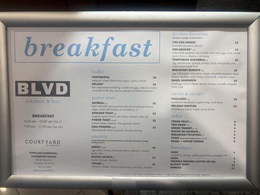 Breakfast menu