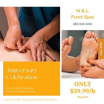 Book Online on nlfootspa.setmore.com can Get $5 OFF, come and try our services!
 
 Call us at 682-518-3444