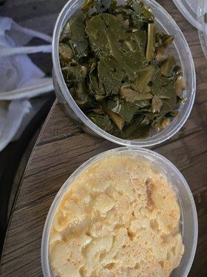 Collard greens and mac n cheese.