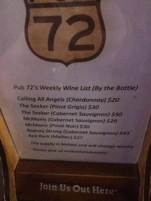 Wine menu on this Wednesday