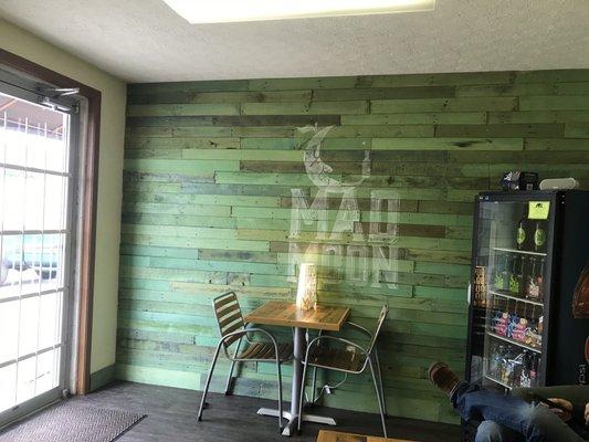 Cool green shiplap wall!