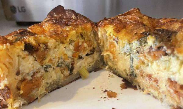 Side view of veggie quiche