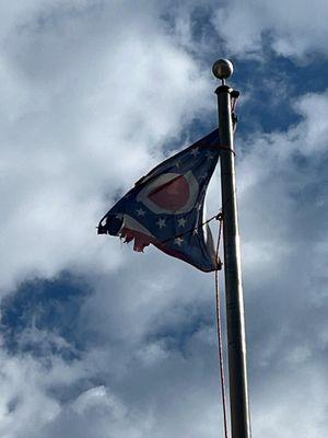 Go Ohio!?   Sad looking state flag. Take it down.