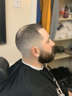 Bald fade and beard trim by Bruce