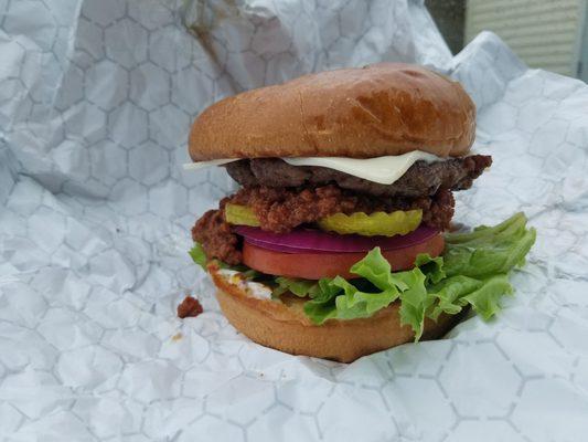 Cheeseburger with a scoop of chili. This is the way...