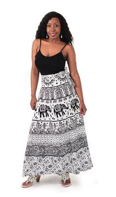 Black and white cotton wrap round skirt