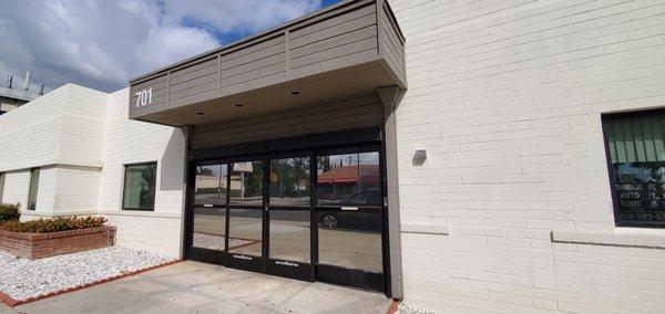 Main entrance on Valley Boulevard with the automatic, double door.