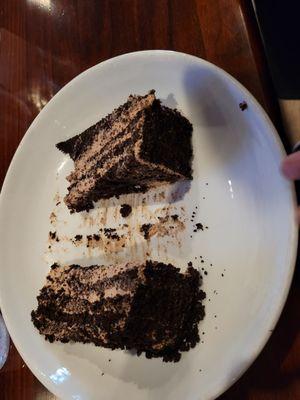 Chocolate cake, cut in half to share with my child - OK, but not worth th $ imo