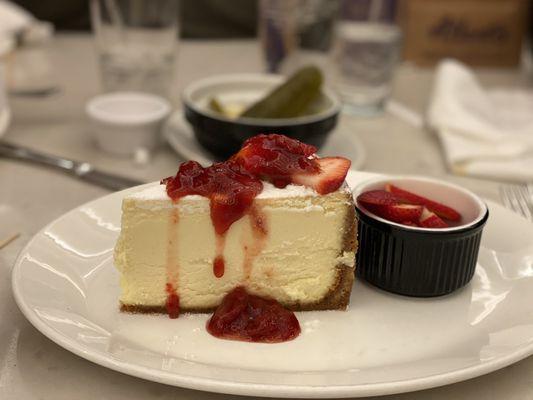 Strawberry Cheesecake with a side of fresh strawberries