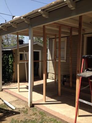 Stem walls were built to support the roof while repairs are made.