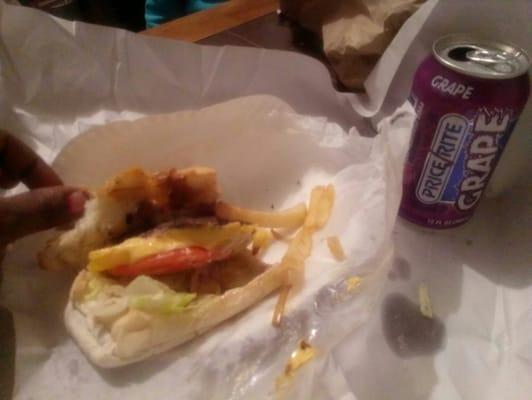 Cheeseburger sub and my fake grape soda from Oriole Pizza...u guys need some work.