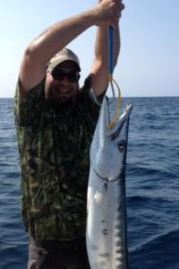 Carolina Beach, NC Charter Fishing (Frank with a Big Barracuda on a Live Bait Fishing Carolina Beach) 