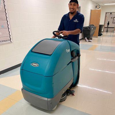 floor cleaning with standing auto scrubber