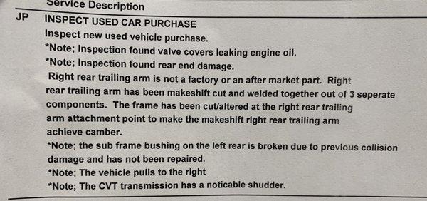 Notes from my mechanic.