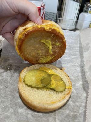 Traditional slug burger is onion, pickles, and mustard.  (I didn't get onions)