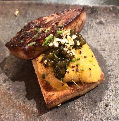 Foie Gras Uni Cavier topped with Edible Gold Flakes